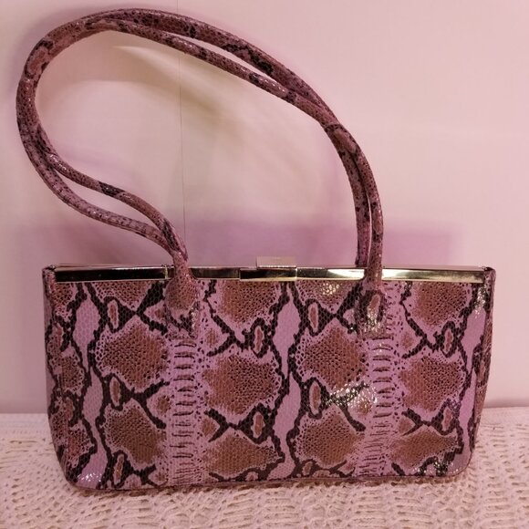 Michel Angelo Women's Handbag Pink Snakeskin Pattern - Picture 2 of 4
